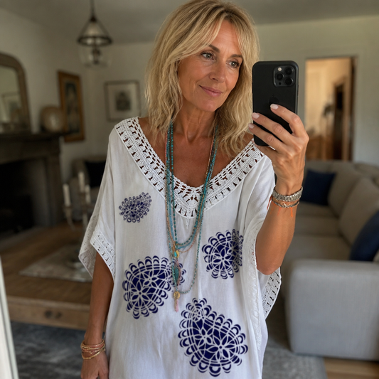 Lina - Summer V-neck Lace Stitching Printed Dress
